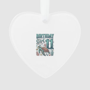 Birthday Girl 11 Sea Turtle Vintage Engraving Desi Ornament