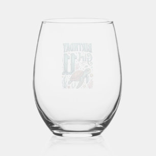 Birthday Girl 11 Sea Turtle Vintage Engraving Desi Stemless Wine Glass