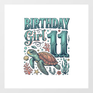 Birthday Girl 11 Sea Turtle Vintage Engraving Desi Window Cling