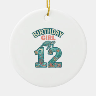 Birthday Girl 12 Sea Turtle Ocean Vintage Shirt De Ceramic Tree Decoration