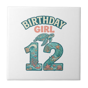 Birthday Girl 12 Sea Turtle Ocean Vintage Shirt De Tile