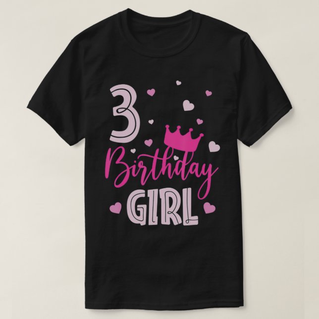 Birthday Girl 3 Years Old Cute Pink Matching Famil T-Shirt (Design Front)