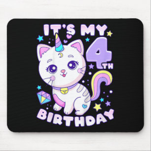 Birthday Girl 4 Years Old, Cat, Unicorn, 4th Birth Mouse Mat