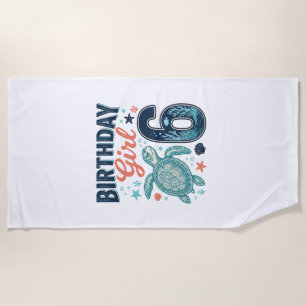Birthday Girl 6 Sea Turtle Vector Design_1 Beach Towel
