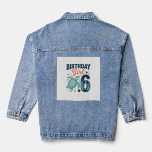Birthday Girl 6 Sea Turtle Vector Design_1 Denim Jacket