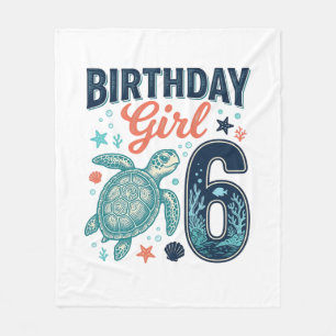 Birthday Girl 6 Sea Turtle Vector Design_1 Fleece Blanket