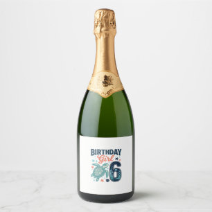Birthday Girl 6 Sea Turtle Vector Design_1 Sparkling Wine Label