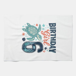 Birthday Girl 6 Sea Turtle Vector Design_1 Tea Towel