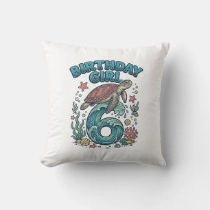 Birthday Girl 6 Sea Turtle Vintage Party Design_1 Cushion