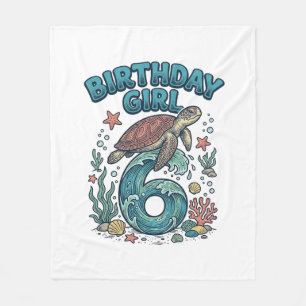 Birthday Girl 6 Sea Turtle Vintage Party Design_1 Fleece Blanket