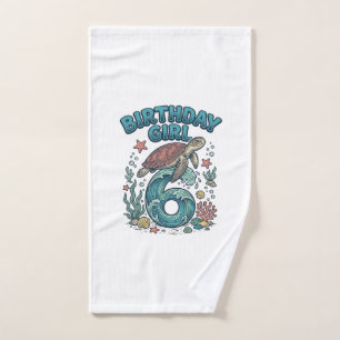 Birthday Girl 6 Sea Turtle Vintage Party Design_1 Hand Towel