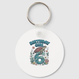 Birthday Girl 6 Sea Turtle Vintage Party Design_1 Key Ring