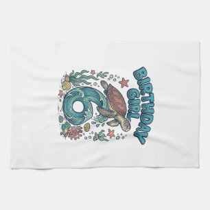 Birthday Girl 6 Sea Turtle Vintage Party Design_1 Tea Towel