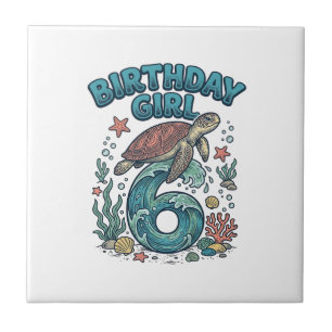 Birthday Girl 6 Sea Turtle Vintage Party Design_1 Tile