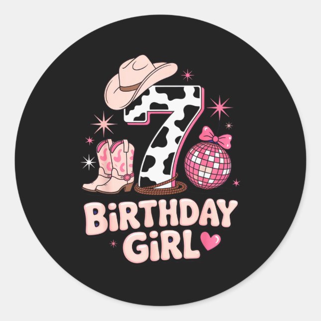 Birthday Girl 7 Cowgirl Party Outfit Fun Disco The Classic Round Sticker (Front)