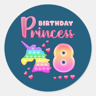 Birthday Girl 8 Year Old Unicorn Pop It Fidget Classic Round Sticker