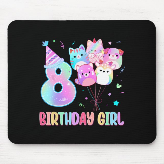 Birthday Girl 8th Birthday Squish Squad Mallow Gir Mouse Mat (Front)