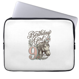 Birthday Girl 9 Horse Floral Vintage Engraving Des Laptop Sleeve