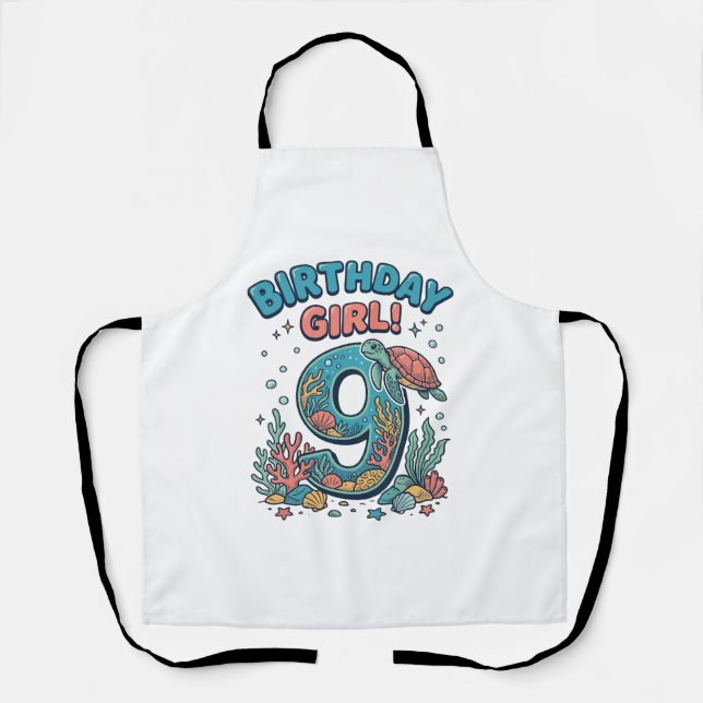 Birthday Girl 9 Ocean Turtle Vector Design_1 Apron (Front)