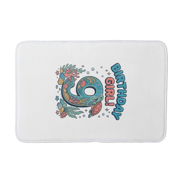 Birthday Girl 9 Ocean Turtle Vector Design_1 Bath Mat (Front)