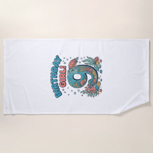 Birthday Girl 9 Ocean Turtle Vector Design_1 Beach Towel