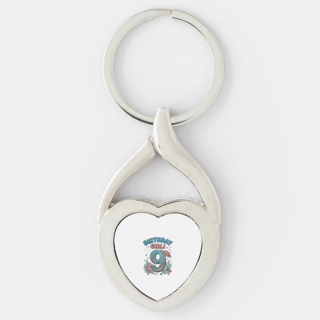 Birthday Girl 9 Ocean Turtle Vector Design_1 Key Ring (Front)