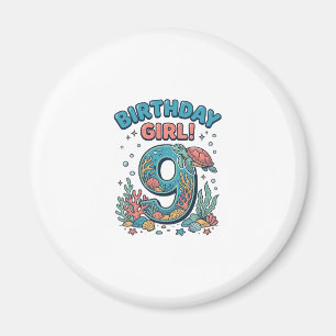 Birthday Girl 9 Ocean Turtle Vector Design_1 Magnet