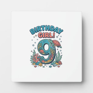 Birthday Girl 9 Ocean Turtle Vector Design_1 Plaque