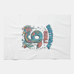 Birthday Girl 9 Ocean Turtle Vector Design_1 Tea Towel