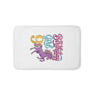Birthday Girl 9 Unicorn Vintage Engraving Design_1 Bath Mat