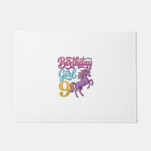 Birthday Girl 9 Unicorn Vintage Engraving Design_1 Doormat