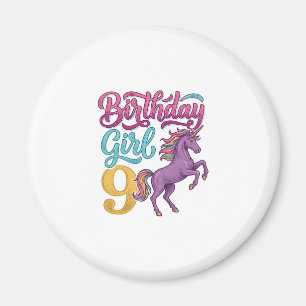 Birthday Girl 9 Unicorn Vintage Engraving Design_1 Magnet