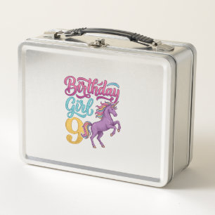 Birthday Girl 9 Unicorn Vintage Engraving Design_1 Metal Lunch Box