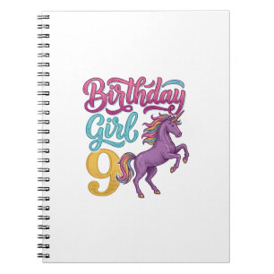 Birthday Girl 9 Unicorn Vintage Engraving Design_1 Notebook