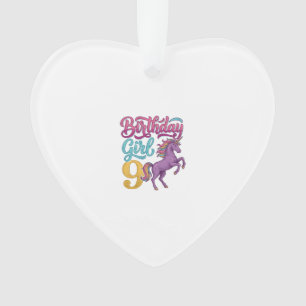 Birthday Girl 9 Unicorn Vintage Engraving Design_1 Ornament