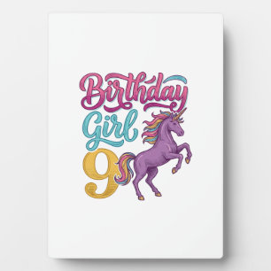 Birthday Girl 9 Unicorn Vintage Engraving Design_1 Plaque