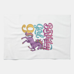 Birthday Girl 9 Unicorn Vintage Engraving Design_1 Tea Towel