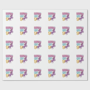 Birthday Girl 9 Unicorn Vintage Engraving Design_1 Wrapping Paper