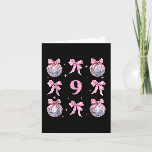Birthday Girl 9th Birthday Disco Ball Coquette Bow Card (Front)