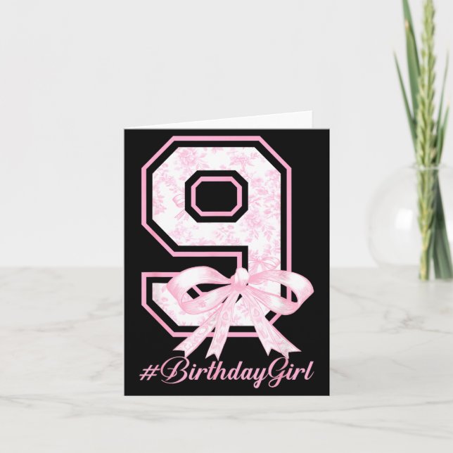 Birthday Girl 9th Birthday Nk Floral Coquette Bow  Card (Front)