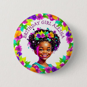 Birthday Girl African-American Girl Personalized 6 Cm Round Badge