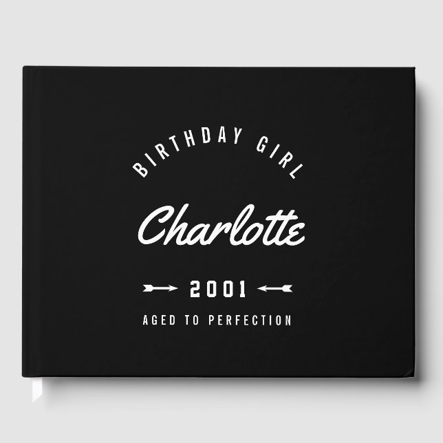 Birthday Girl Aged To Perfection Retro Guest Book (Front)