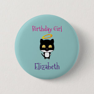 Birthday Girl Angel Halo Kitty Cat Personalised 6 Cm Round Badge