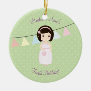 Birthday Girl at Gift Table Ceramic Tree Decoration