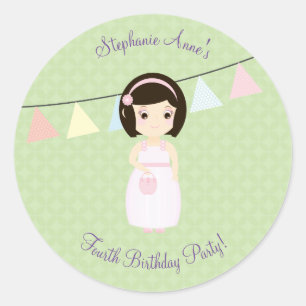 Birthday Girl at Gift Table Classic Round Sticker