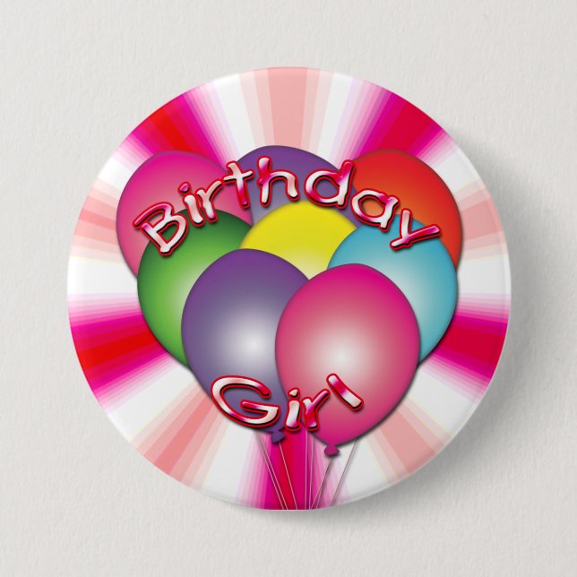 Birthday Girl Balloons Button (Front)