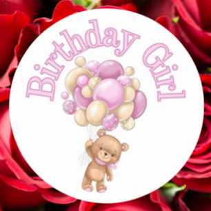 Birthday Girl Bear Baby Shower Classic Round Sticker