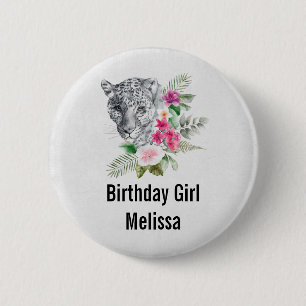 Birthday Girl Beautiful Leopard Head Watercolor 6 Cm Round Badge