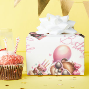 BIRTHDAY GIRL BEAVER IN A MONSTER TRUCK WRAPPING PAPER