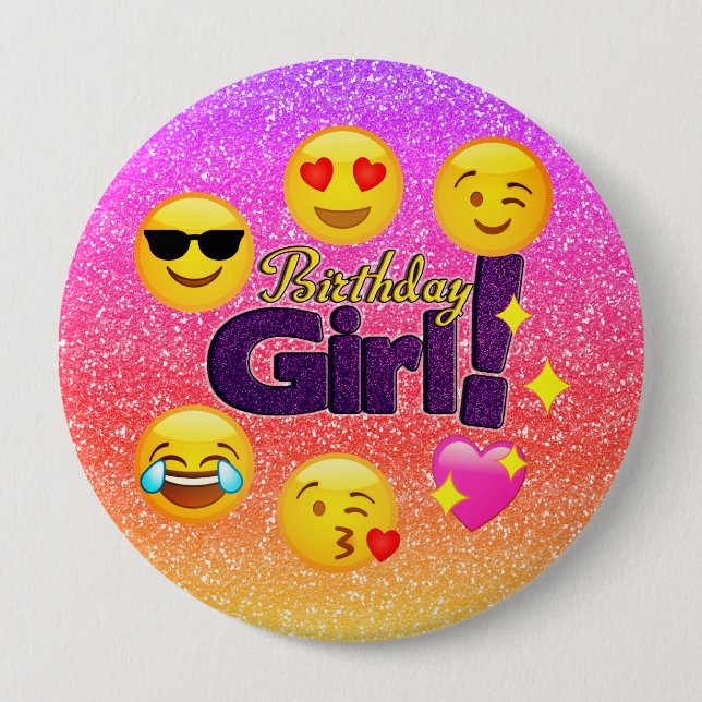 Birthday Girl Big Button With Ombre Sparkles (Front)